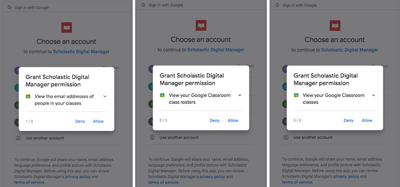 How to grant Google Classroom permissions through email login.