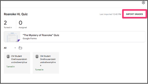 click import grades to import graded assignments into your classroom